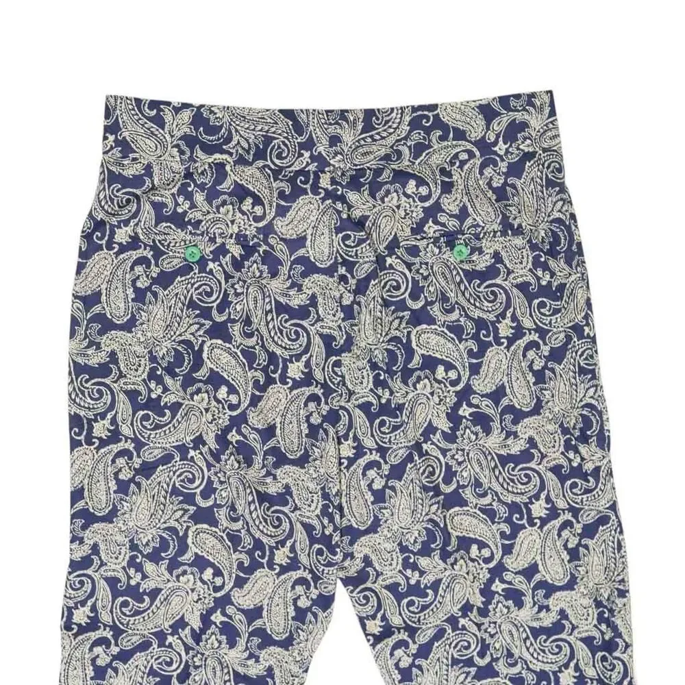Mens Gurkha Pants 36 Blue Beige Paisley Chino Trousers Straight Fit Flat Front